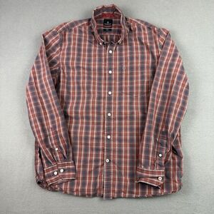 Victorinox Shirt Mens XL Red Plaid Long Sleeve Slim Fit Lightweight‎ Stains